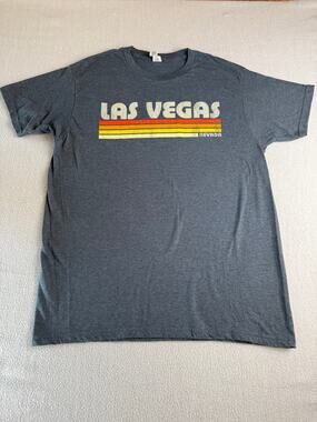 Las Vegas Nevada Retro Stripe Graphic T-Shirt Gray Short Sleeve Tee
